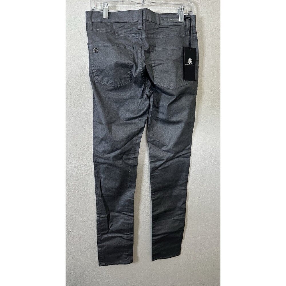 Rock And Republic Mid Rise Embroidered Logo Gray Metallic Skinny Jeans Size 10 - Picture 3 of 10